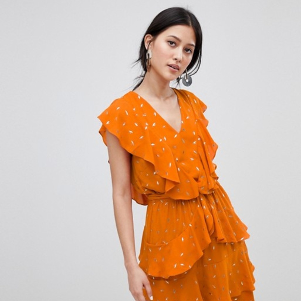 Y.A.S Metallic Print Ruffle Dress